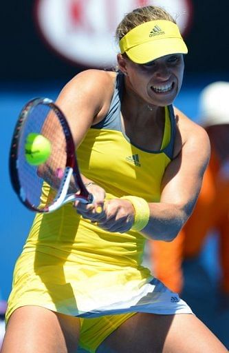Angelique Kerber plays a return to Lucie Hradecka at the Australian Open in Melbourne on January 16, 2013