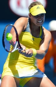 Angelique Kerber plays a return to Lucie Hradecka at the Australian Open in Melbourne on January 16, 2013