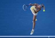 Russia's Maria Sharapova serves in Melbourne on January 16, 2013