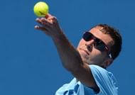 Poland's Jerzy Janowicz serves in Melbourne on January 16, 2013