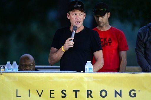 US cyclist Lance Armstrong speaks at the annual Team Livestrong Challenge in Austin, Texas on October 21, 2012