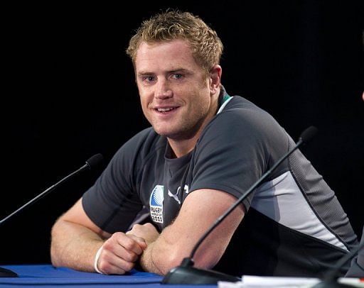 Ireland&#039;s Jamie Heaslip answers questions during a press conference in Wellington, on October 7, 2011