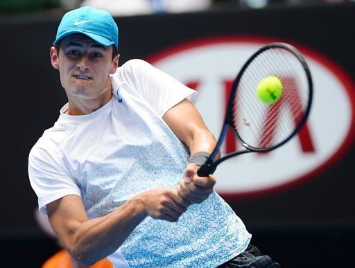 Australia&#039;s Bernard Tomic during his Australian Open match against Germany&#039;s Daniel Brands on January 17, 2013