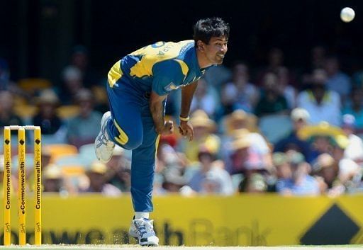 Sri Lanka&#039;s Nuwan Kulasekara bowls during their during their ODI against Australia in Brisbane on January 18, 2013