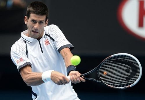 Serbia's Novak Djokovic during his Australian Open match against Czech Radek Stepanek in Melbourne on January 18, 2013