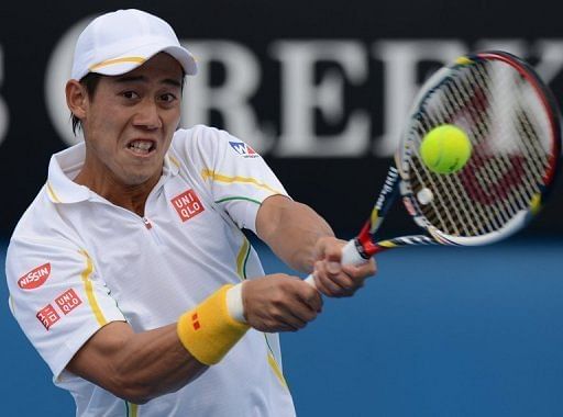 Japan&#039;s Kei Nishikori during his Australian Open match against Russia&#039;s Evgeny Donskoy in Melbourne on January 18, 2013