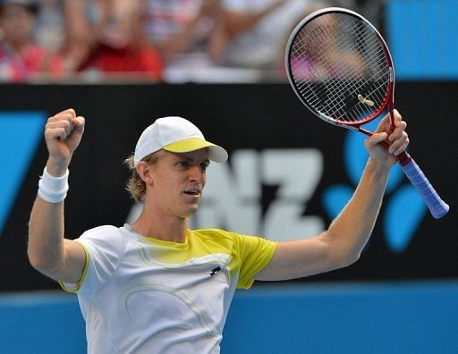 South Africa&#039;s Kevin Anderson celebrates after defeating Fernando Verdasco at the Australian Open on January 18, 2013