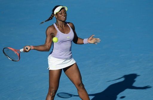 Sloane Stephens plays a return against Laura Robson in the Australian Open in Melbourne on January 19, 2013