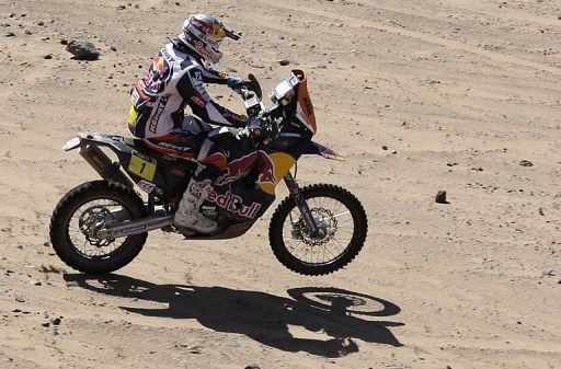 KTM&#039;s rider Cyril Despres of France competes in the 2013 Dakar Rally on January 18, 2013