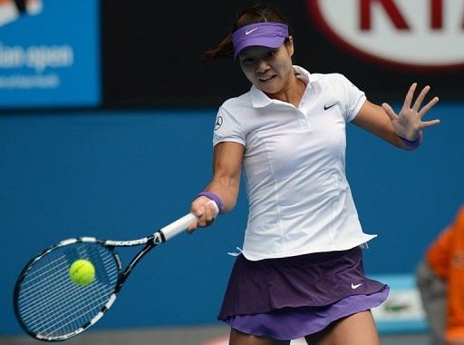 China&#039;s Li Na during her Australian Open match against Poland&#039;s Agnieszka Radwanska in Melbourne on January 22, 2013