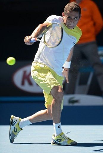 Spain&#039;s Nicolas Almagro during his Australian Open match against David Ferrer in Melbourne on January 22, 2013