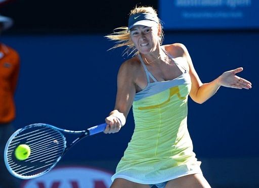 Maria Sharapova plays against Ekaterina Makarova during their Australian Open match in Melbourne on January 22, 2013