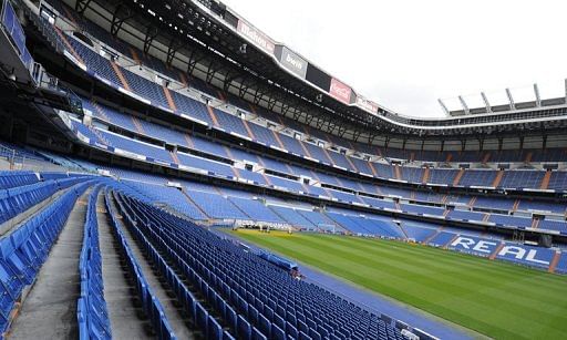 Interior view of the Santiago Bernabeu stadium taken in Madrid on April 22, 2011