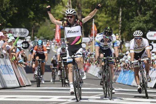 Tom Jelte Slagter of the Netherlands wins the 139km stage three of the Tour Down Under in Adelaide on January 24, 2013