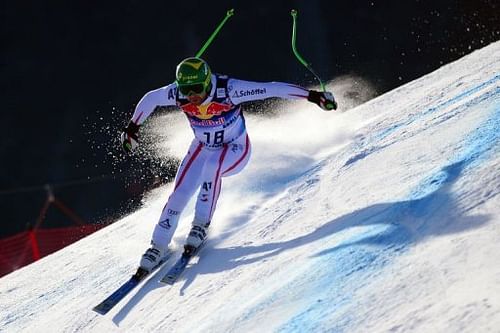 Austria's Klaus Kroell competes during the men's World Cup Downhill training, on January 24, 2013 in Kitzbuehel