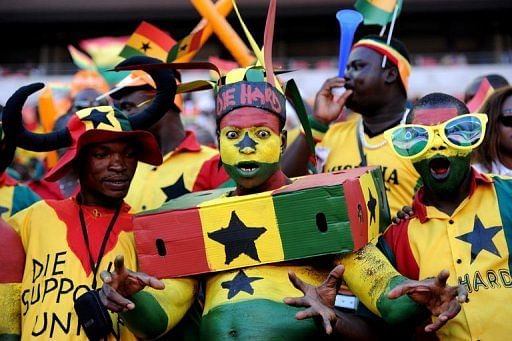 Ghana&#039;s supporters cheer in Port Elizabeth on January 24, 2013