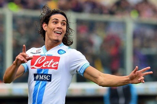 Napoli&#039;s Edinson Cavani celebrates scoring a goal during against Fiorentina, on January 20, 2013