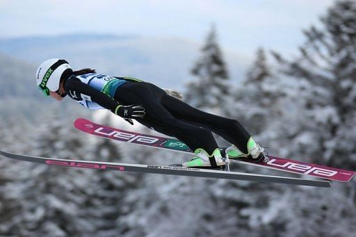 Sara Takanashi competes in the Women&#039;s Ski Jumping World Cup in Hinterzarten, southern Germany, on January 12, 2013