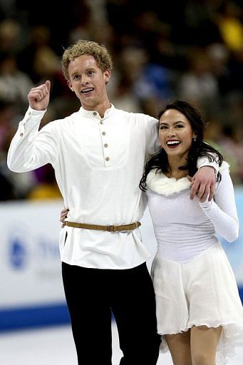 Madison Chock and Evan Bates, pictured after competing in the Free Dance, in Omaha, on January 26, 2013