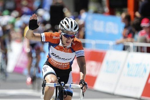 Tom-Jelte Slagter of the Netherlands, seen after crossing the finish line in Adelaide, on January 27, 2013