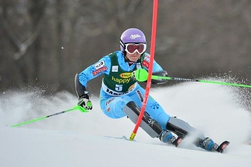 Tina Maze of Slovenia during the first run of World Cup women&#039;s slalom in Maribor, Slovenia on January 27, 2013