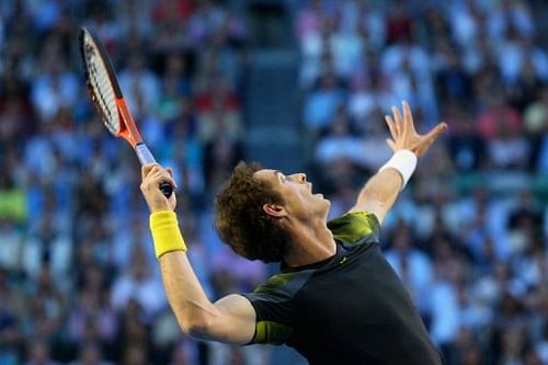 Britain's Andy Murray serves in the Australian Open tennis tournament in Melbourne on January 27, 2013