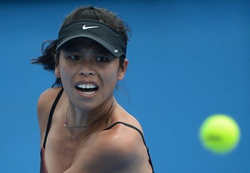 Taiwan&#039;s Su-Wei Hsieh hits a return in Melbourne on January 17, 2013