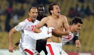 Tunisia's Youssef Msakni (C) celebrates after scoring a goal during their match against Algeria on January 22, 2013