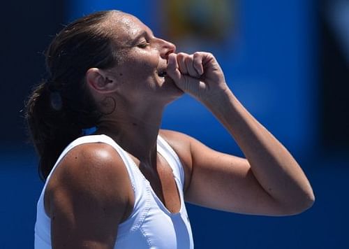 Italy's Roberta Vinci reacts after a point in Melbourne on January 19, 2013