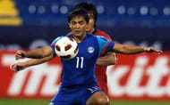 India's forward Sunil Chhetri controls t