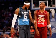 ORLANDO, FL - FEBRUARY 26: (L-R) LeBron James #6 of the Miami Heat and the Eastern Conference talks with Kobe Bryant #24 of the Los Angeles Lakers and the Western Conference during the 2012 NBA All-Star Game at the Amway Center on February 26, 2012 in Orlando, Florida.