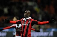 MILAN, ITALY - FEBRUARY 03: Mario Balotelli of AC Milan celebrates after scoring his second goal from the penalty spot against Udinese.