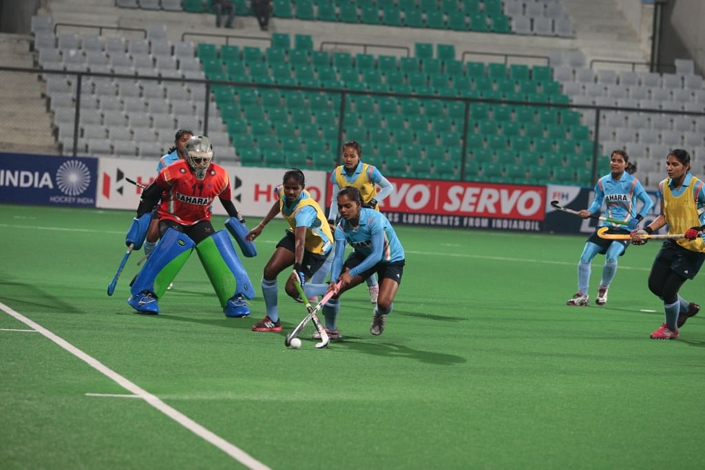 India women&#039;s national team at a practice session of the Hero Hockey World League Round 2 Delhi 2013 at MDC National Stadium on 17th Feb