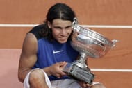 Spain's Rafael Nadal, poses with the trophy cup after his wi