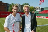 Stefan Edberg of Sweden(L) and Boris Becker of Germany