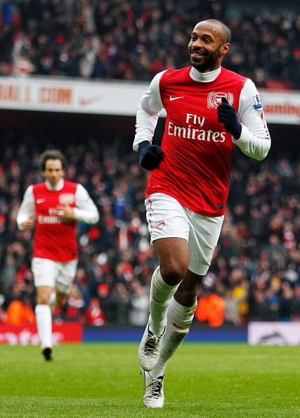 LONDON, ENGLAND - FEBRUARY 04:  Thierry Henry of Arsenal celebrates after scoring Arsenal&#039;s seventh goal of the match