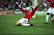 26 May,1999: Ole Solksjaer celebrates after scoring the winner in 93rd minute