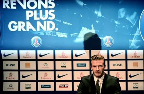 David Beckham gives a press conference at the Parc des Princes stadium in Paris, on January 31, 2013