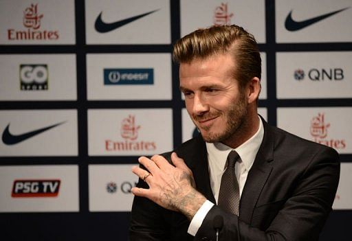 David Beckham gives a press conference at the Parc des Princes stadium in Paris, on January 31, 2013