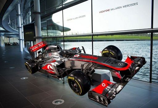 The new McLaren Mercedes MP4-28 F1 racing car in Woking, southern England, on January 31, 2013