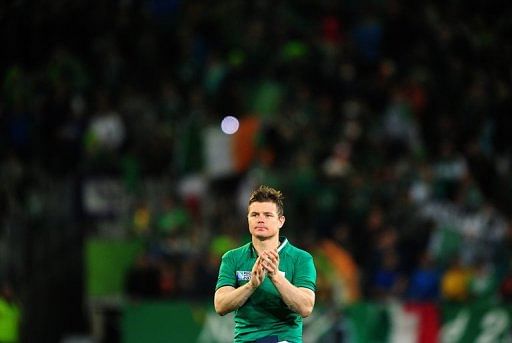 Ireland&#039;s center Brian O&#039;Driscoll reacts at the Otago Stadium in Dunedin on October 2, 2011