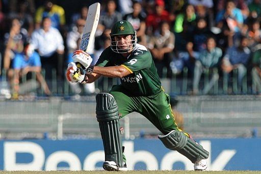 Nasir Jamshed plays a shot during a match in Colombo, on October 2, 2012