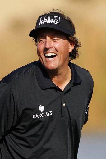 Phil Mickelson sees the funny side during the first round of the Phoenix Open, on January 31, 2013