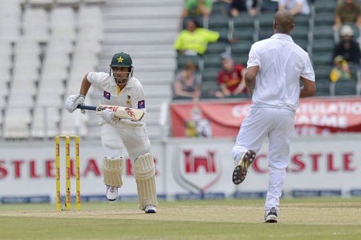 Saeed Ajmal from Pakistan takes a run in Johannesburg on February 2, 2013