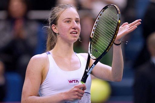Germany&#039;s Mona Barthel celebrates after winning the Paris WTA tennis tournament final match on February 3, 2013 in Paris