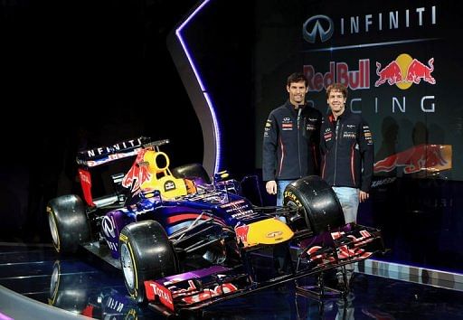 Drivers Mark Webber of Australia (L) and Sebastian Vettel of Germany, on February 3, 2013