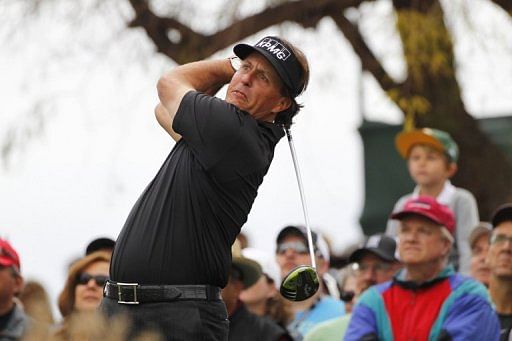 Phil Mickelson hits his tee shot on the third hole during the final round at TPC Scottsdale on February 3, 2013