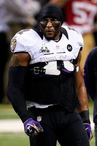 Ray Lewis #52 of the Baltimore Ravens warms up prior to the Super Bowl in New Orleans on February 3, 2013
