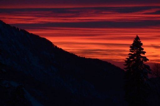 A sunset in the village of Esto-Sadok close to the alpine resort Rosa Khutor in Sochi on February 3, 2013