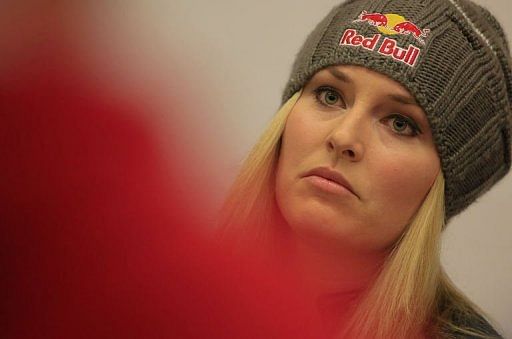 US alpine skier Lindsey Vonn looks on during a press conference in Schladming on February 3, 2013